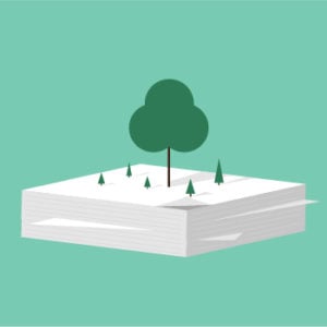 Illustration of trees on top of a stack of paper